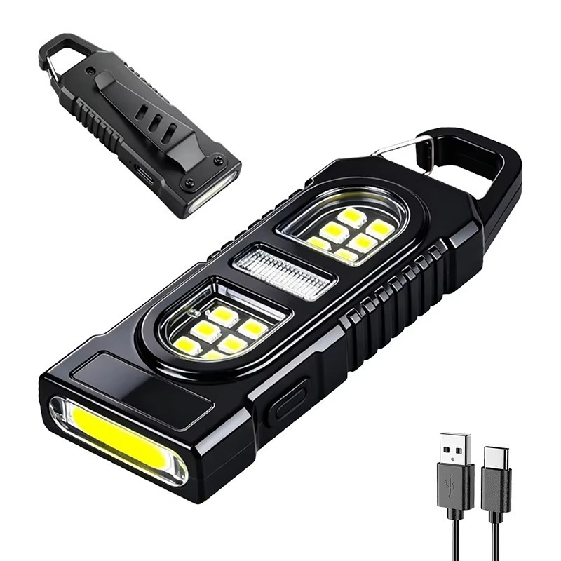 Keychain Flashlight - Camping-Wandertischlampe, Leistungsstarke Mini-COB-LED-Schlüsselanhänger-Taschenlampe, USB-Aufladbare Hängende Arbeitsleuchte,