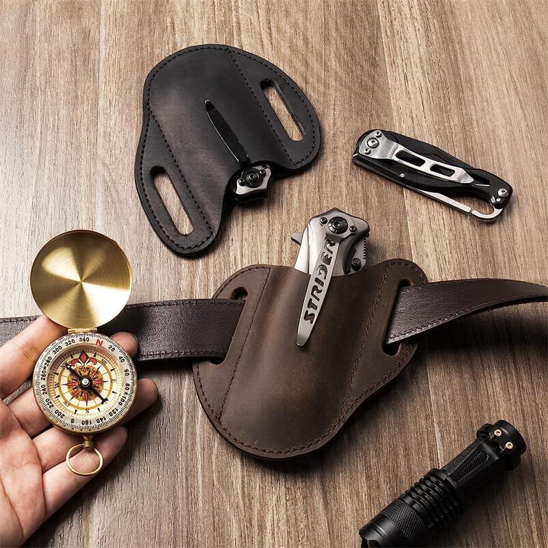 Edc Carry Belt - Echtes Leder Fall Für Klappmesser Halter
