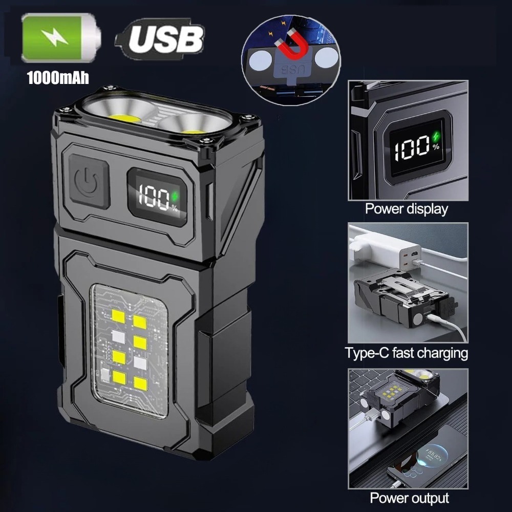 Keychain Flashlight - 180 ° Drehbare LED-Taschenlampe USB-Aufladbar Schlüsselanhänger-Licht
